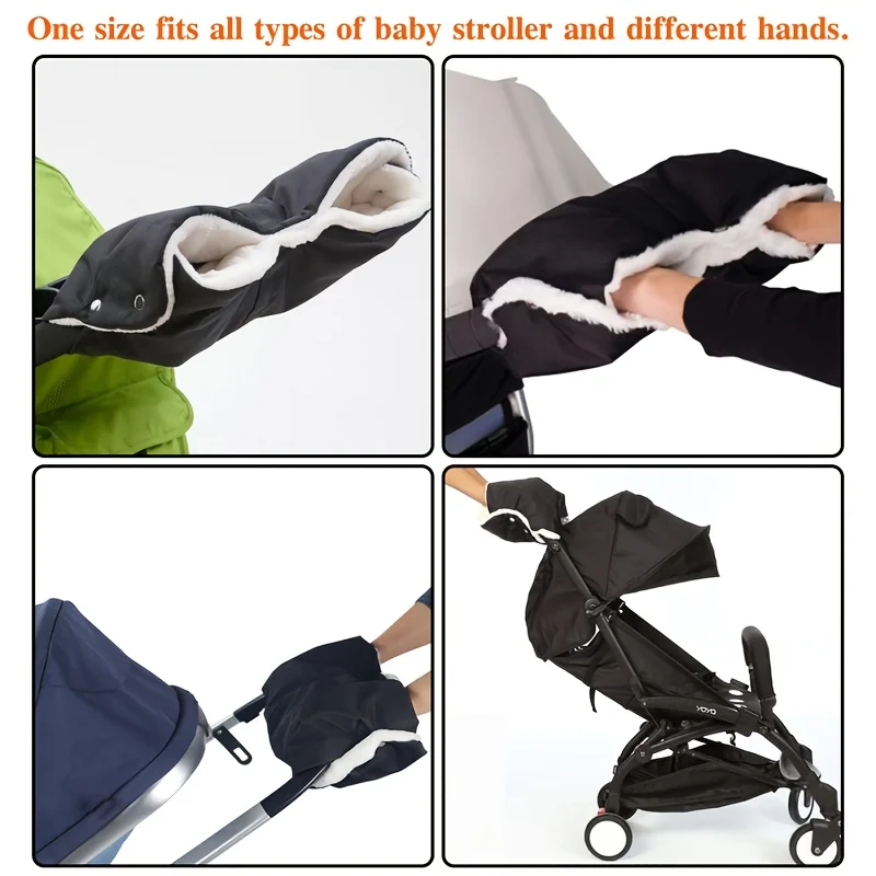 Winter Stroller Windproof Gloves - Cold Weather Handlebar Covers with Plush Lining, Anti-Freeze Grip for Pushchairs, Bicycles