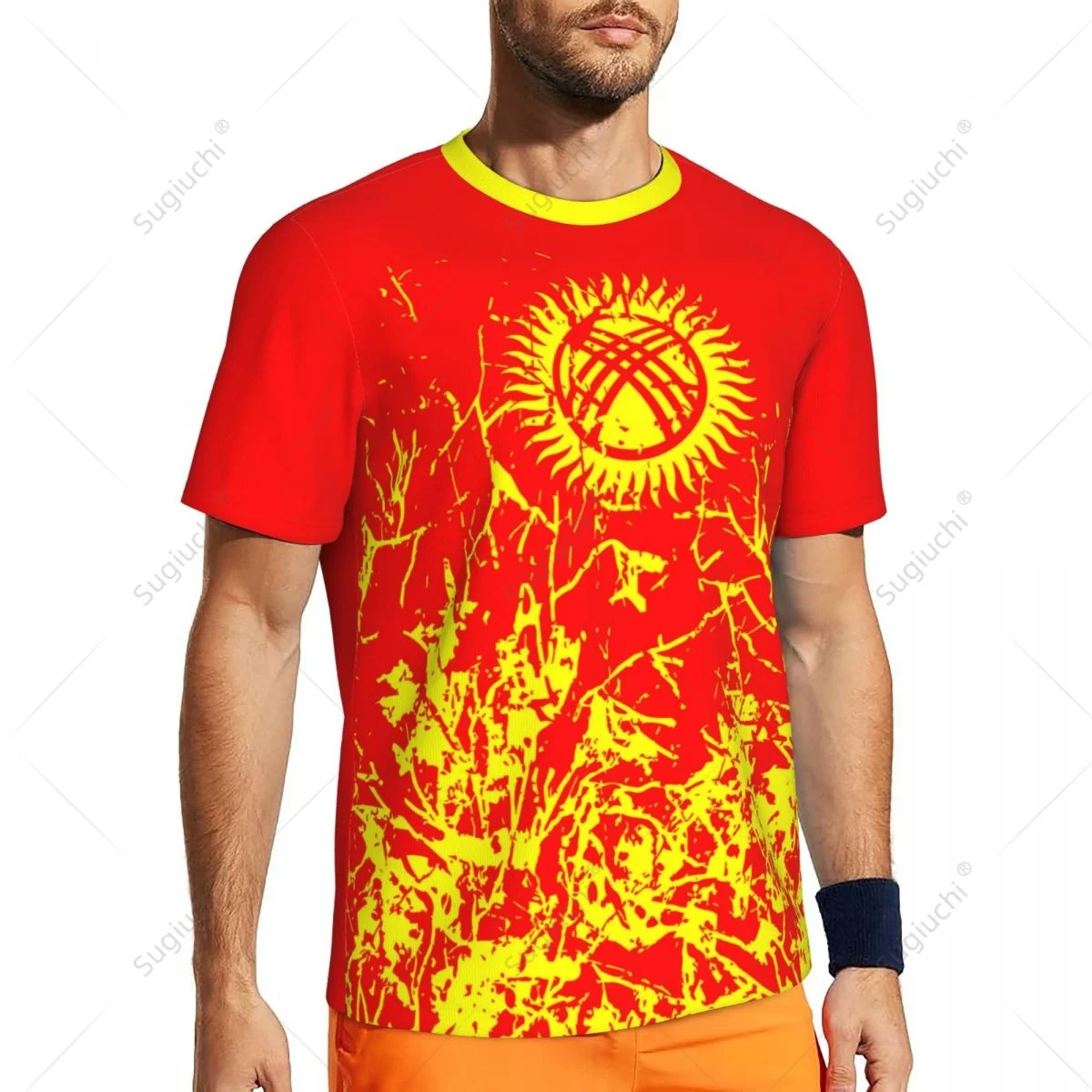 Exclusive design Kyrgyzstan Flag Grain 3D Printed Men For Running Bike Soccer Tennis Fitness Sports tshirt Mesh Short T-shirt