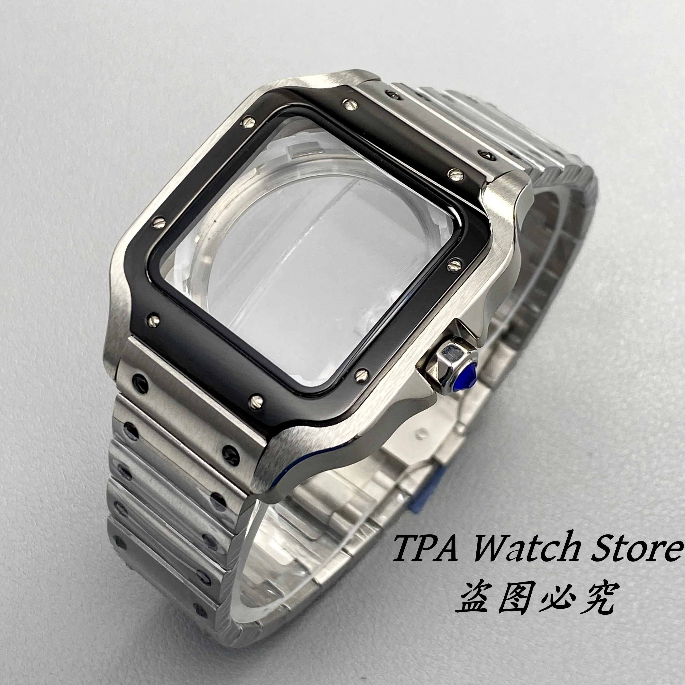 PVD Black Stainless Steel Square Watch Case - 38mm