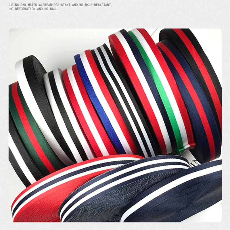 Tri Color Striped Woven Ribbon 5yards 10/15/20/25/30/40mm Embroidered Thickened 100D Backpack Woven Ribbon Medal Strap ribbon decoration ribbon supplies sewing ribbon web strap ribbon