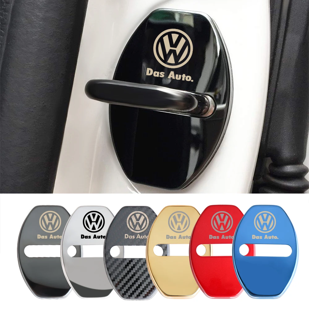 Car Door Lock Cover 4PCS Metal Interior Accessories For Volkswagen R line Tiguan Touareg Polo GTI CC Passat R32 Scirocco