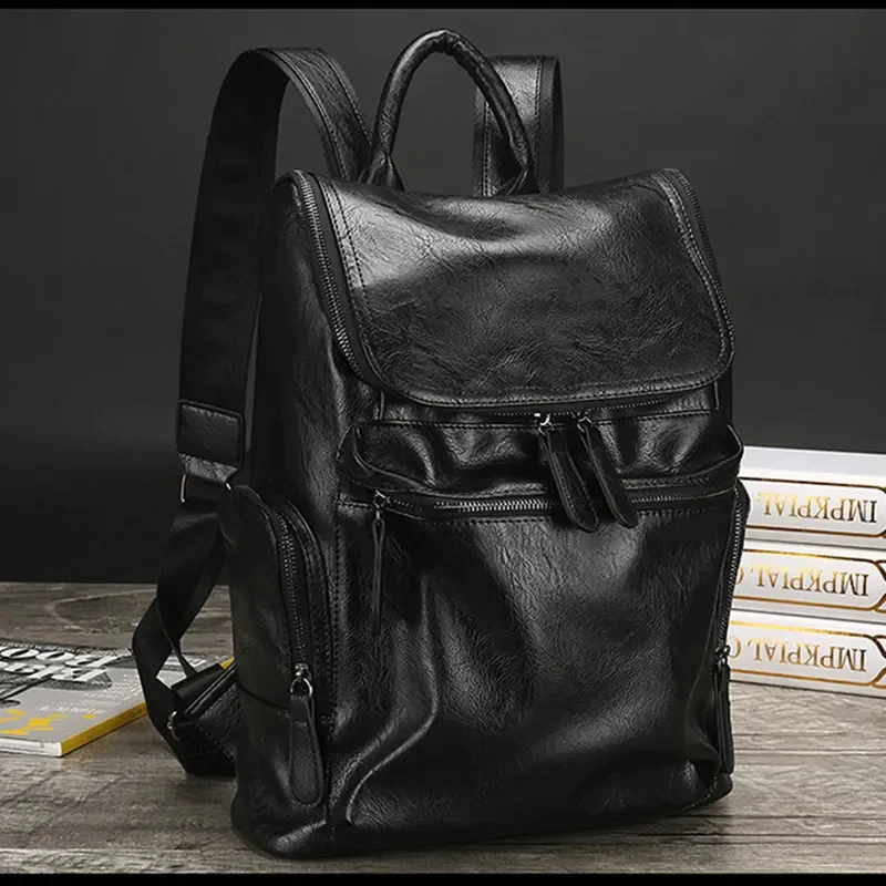 

Business PU Leather Men's Backpack Korean Style Travel Casual Man Laptop Bag Large Capacity School For Boys