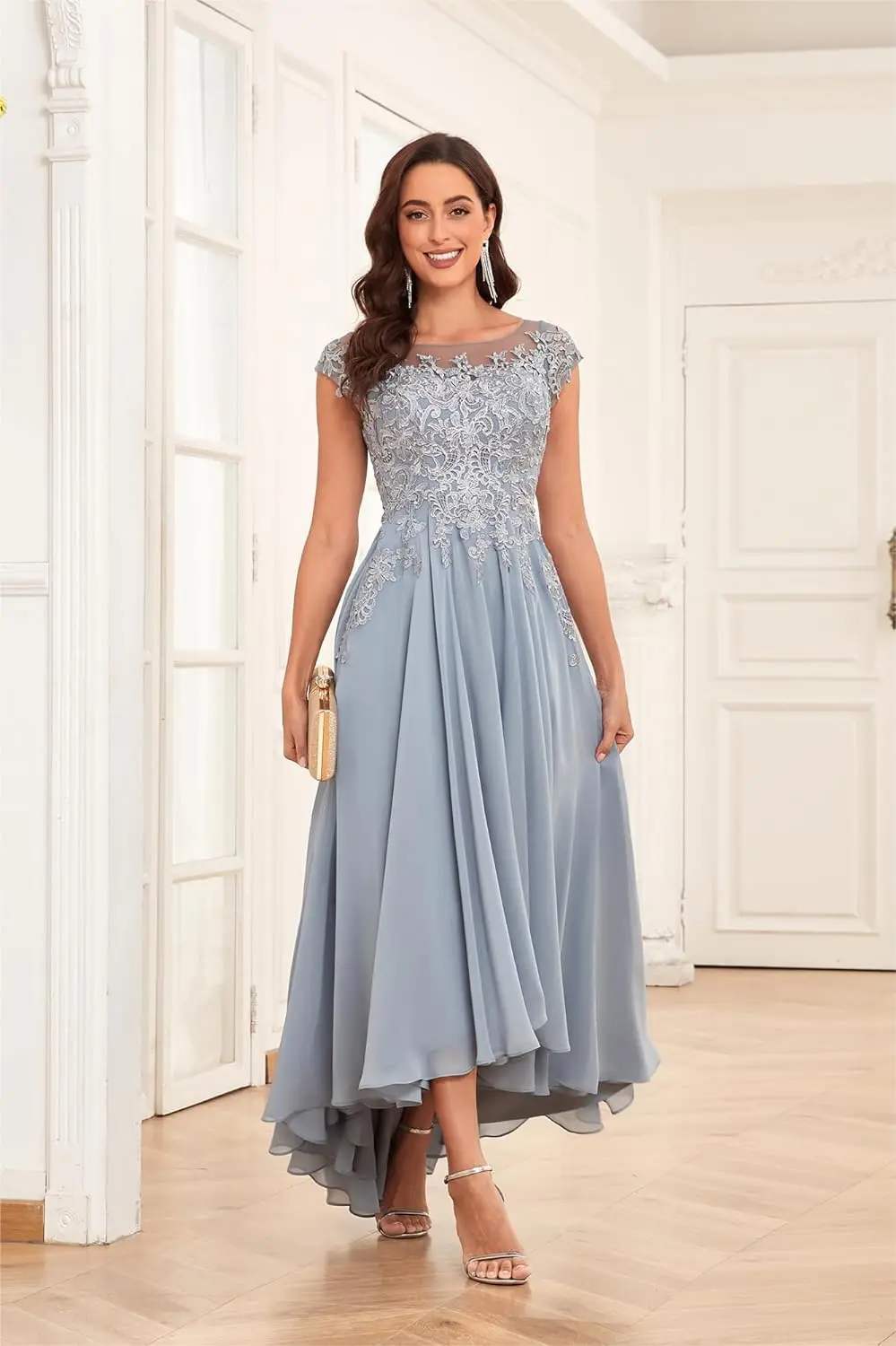 Elegant A-Line Lace Appliques Chiffon Mother of The Bride Dresses