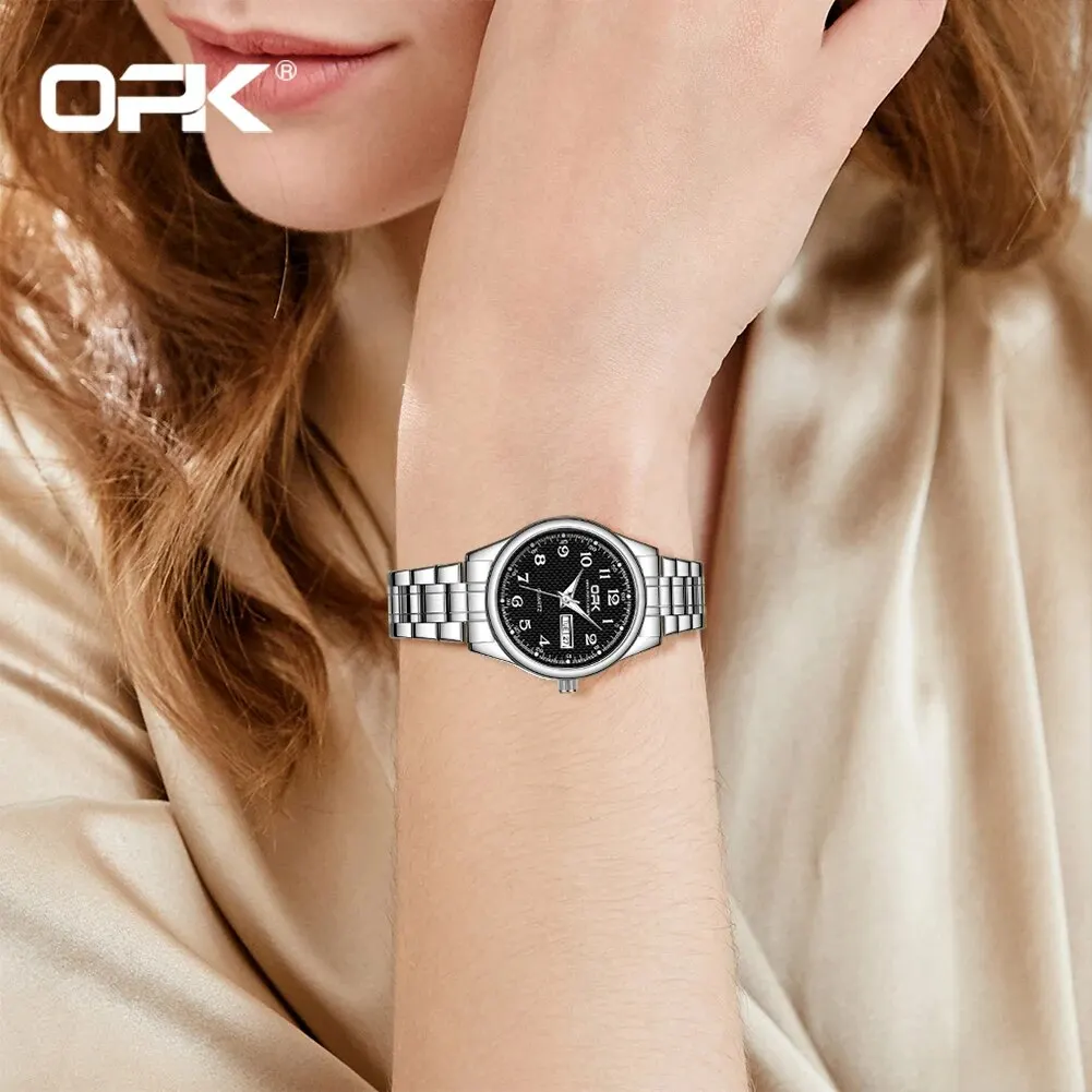 Elegant Women's Quartz Watch with Week Calendar and Digital Scale