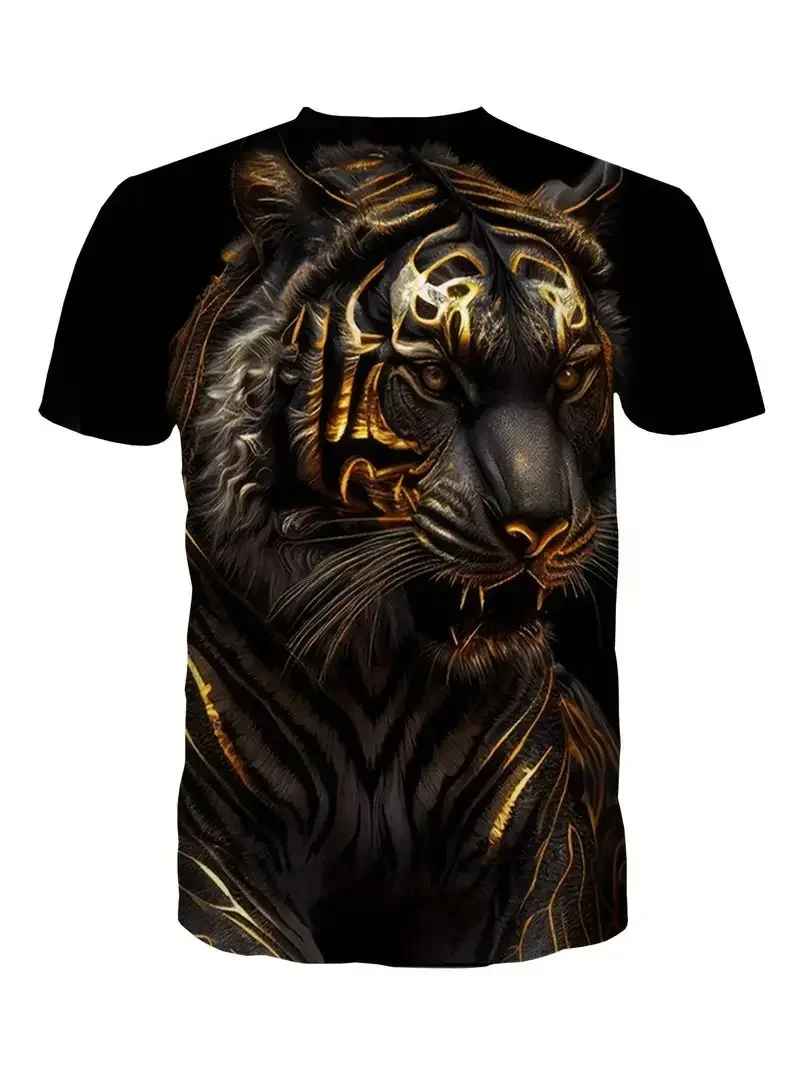 

Stylish Tiger 3D Digital Pattern Print Men's Graphic T-shirt Causal Comfy Tees Short Sleeve Pullover Tops, Men's Summer Clothing