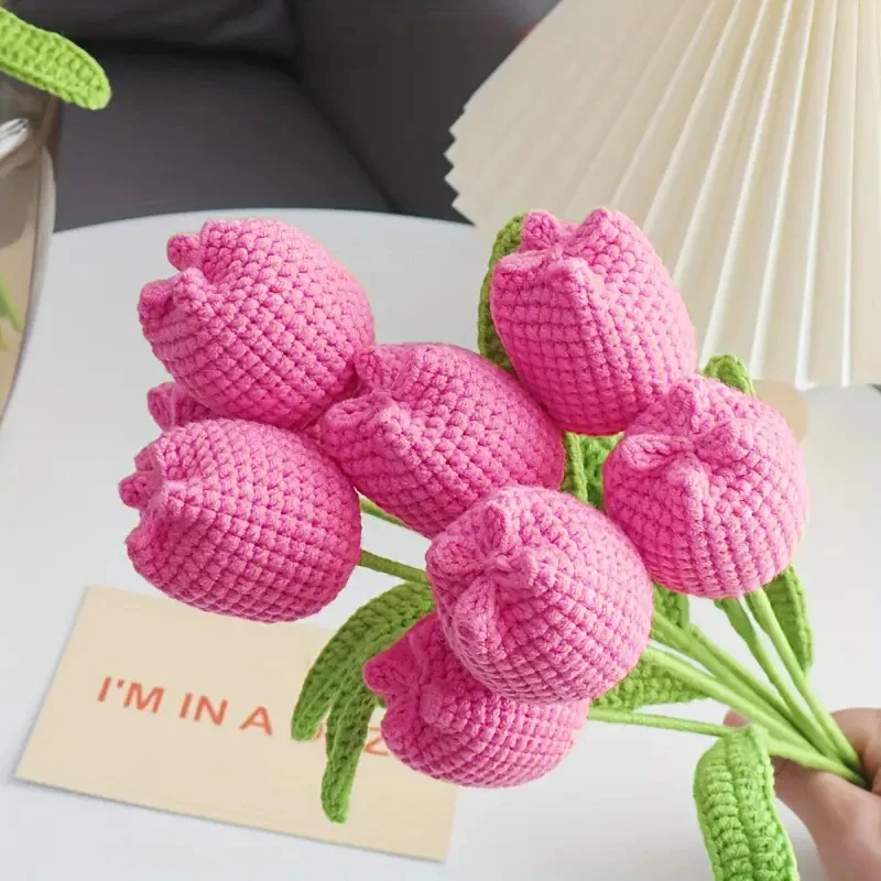 

Вязаные цветы ручной работы, готовый букет тюльпанов, букет цветов для домашнего свадебного декора, подарок на день матери, искусственные цветы тюльпанов