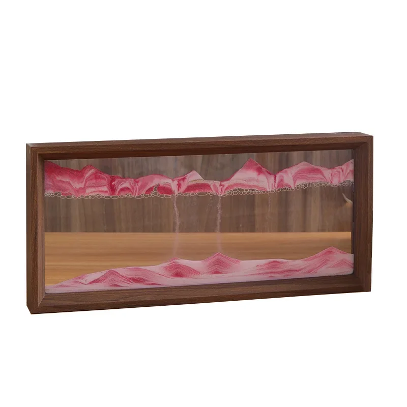 나무 프레임 풍경 이동 모래 예술 그림 퀵샌드 3D 모래 시계 공예, 사각형 흐르는 모래 그림, 사무실 홈 장식 선물