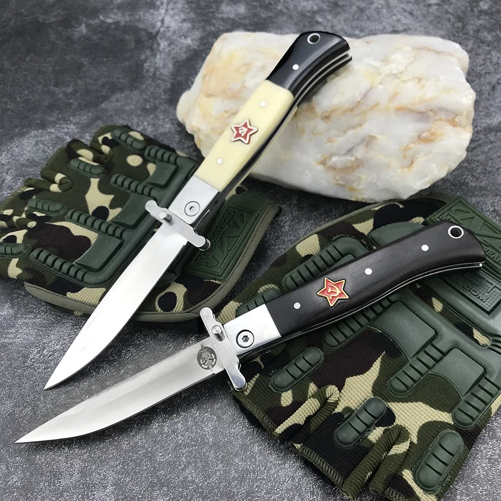 

Russian Finka NKVD KGB Camping Tactical Folding Knife Outdoor Survival Tool 440C Blade EDC Pocket Knife Resin/ Ebony Handle