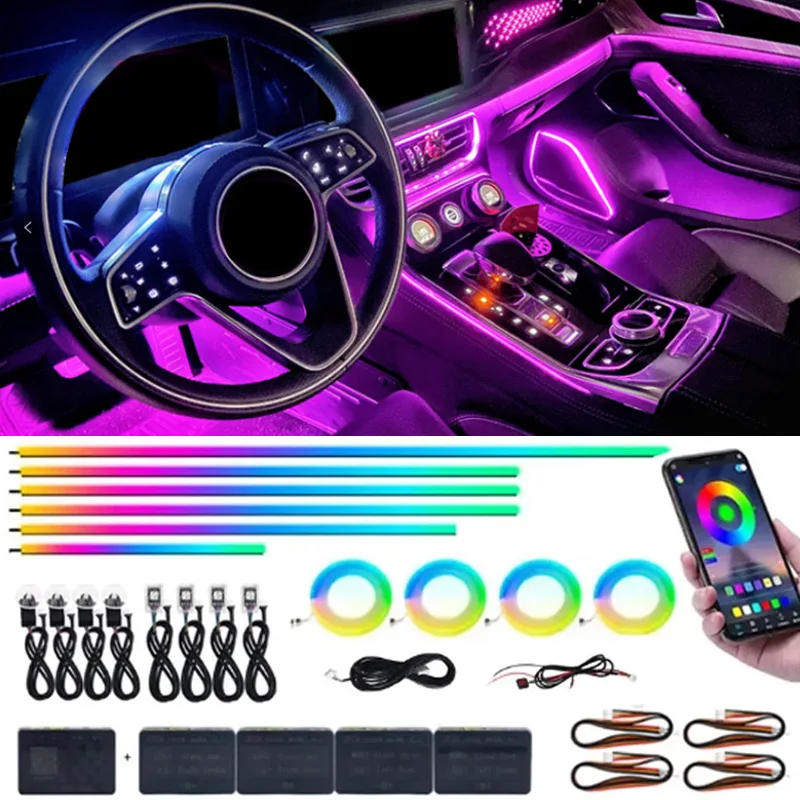 

Dual Zone 18/22 in 1 Atmosphere Light Symphony RGB 213 64 Color Rainbow Streamer Neon Acrylic Interior Rainbow Car Ambient Light