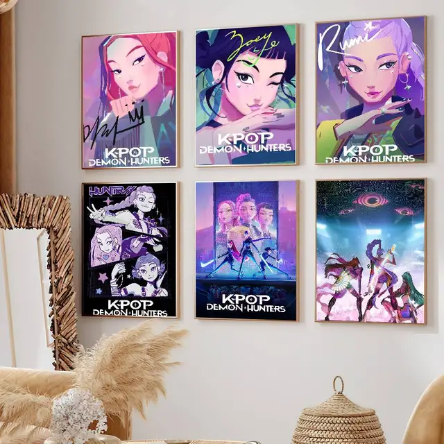 Affiche de film KPop Demon Hunters, peinture auto-adhésive, décoration de salon, de bureau, chambre à coucher, imprimés d'autocollants muraux pour la maison 1