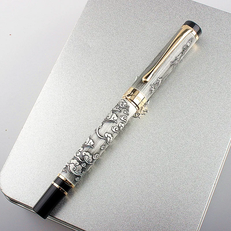 Jinhao Dragon Texture Carving Metal Luxury Fountain Pen Business Writing Calligraphy Pens Office School Stationery ink Pen