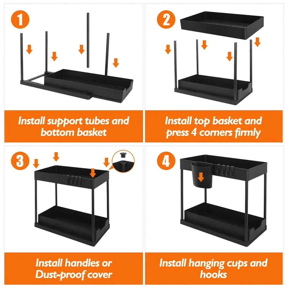 2 Tier Sliding Drawer Under Sink Storage Organizer Shelf Multipurpose Holder Rack For Kitchen Cabinet Bathroom Home Accessories 6