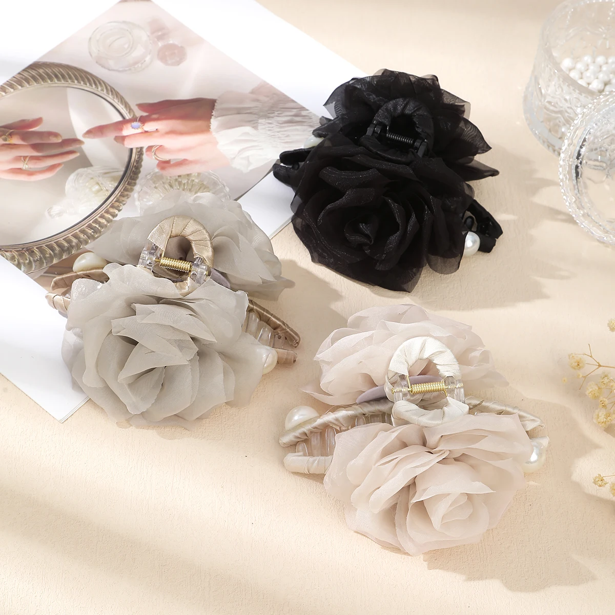 شبكة زهرة مشبك شعر السيدات أنيقة ذيل حصان الشعر ال...