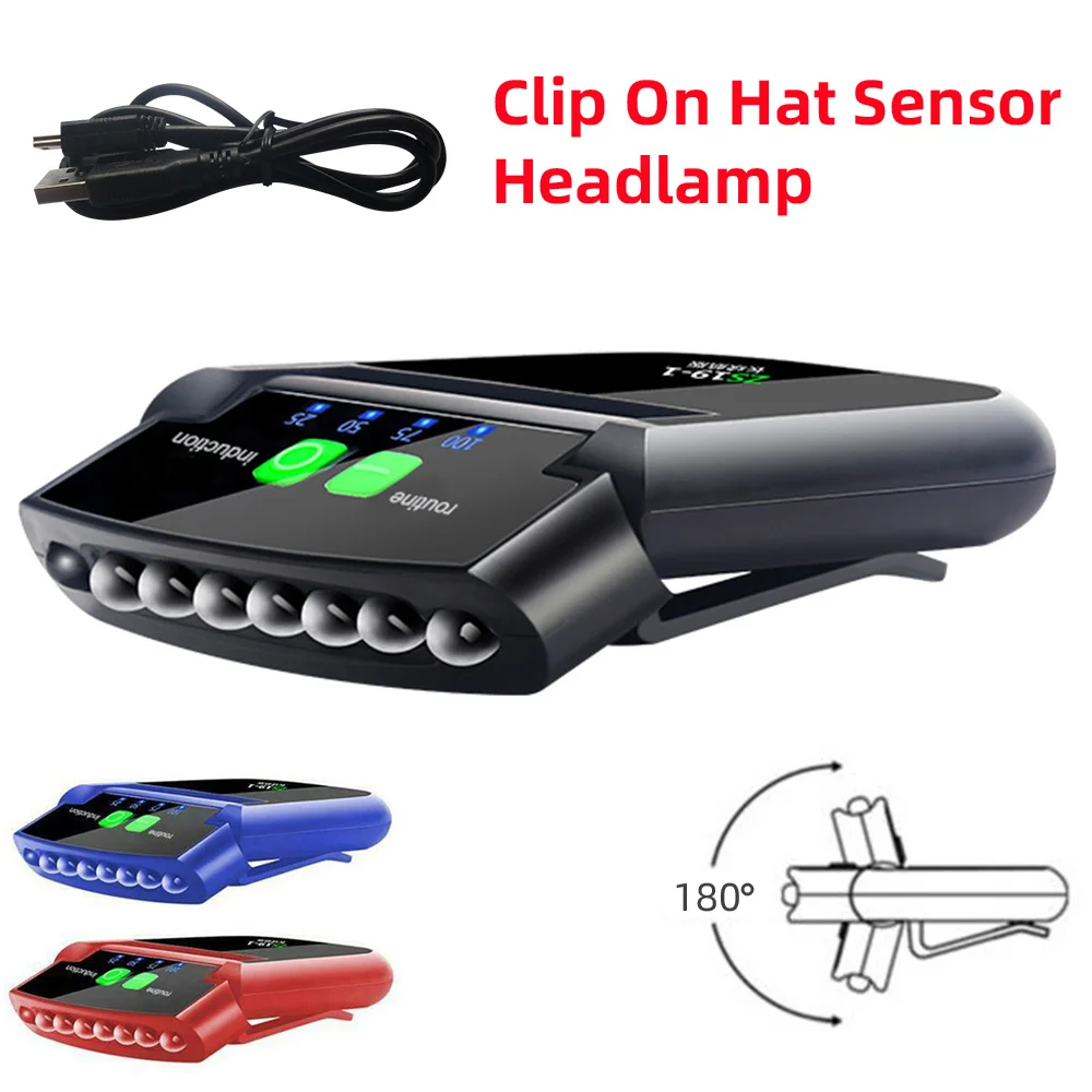 

LED Sensor Headlight USB Rechargeable Headlamp Hat Clip Cap Light Waterproof Flashlight Camping Fishing Head Lantern