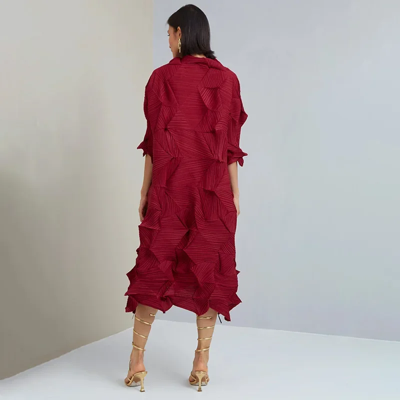 2024 Miyake Wrinkle Original Design Handmade Diamond Wrinkle Fashion Elegant Loose Mid Length Party Dress Spring Best Seller - Image 2