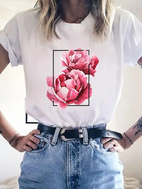 Graphic Tee 2021 Fashion Kawaii Tshirt Women Short Sleeve Clothes Loose  Cartoon Print Cute Pink Casual T Shirt Women - T-shirts - AliExpress