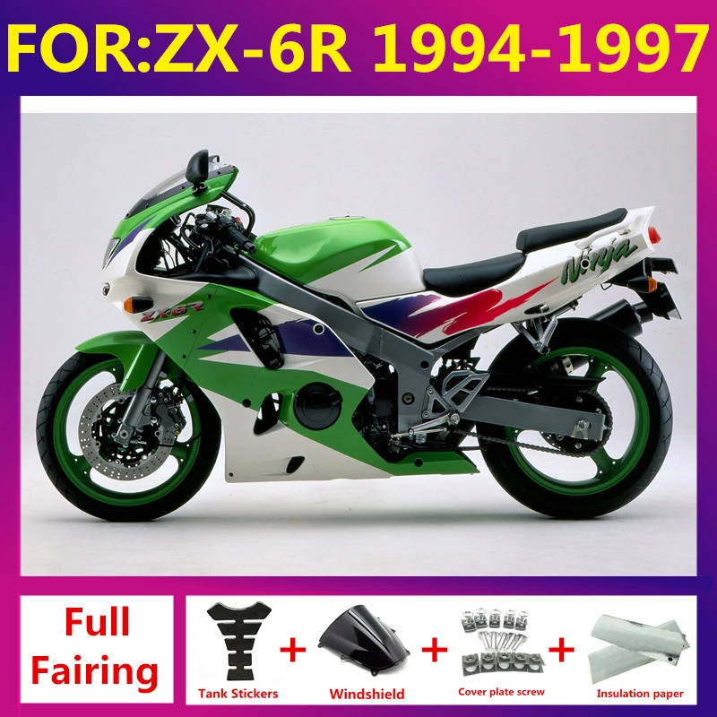 

Motorcycle Accessaries Kit for KAWASAKI Ninja ZX6R 94 95 96 97 ZX 6R 1994 1995 1996 1997 Bodywork full fairing set green white