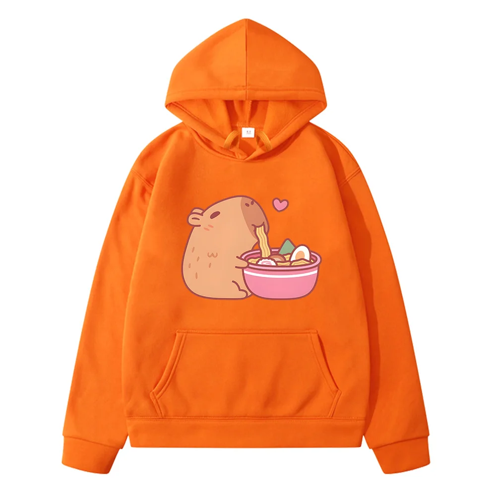 

Cute Capybara Eating Ramen Hoodies Kawaii Cartoon Graphic Printing Sweatshirts Winter Hooded Pullovers Sudaderas Slight Strech