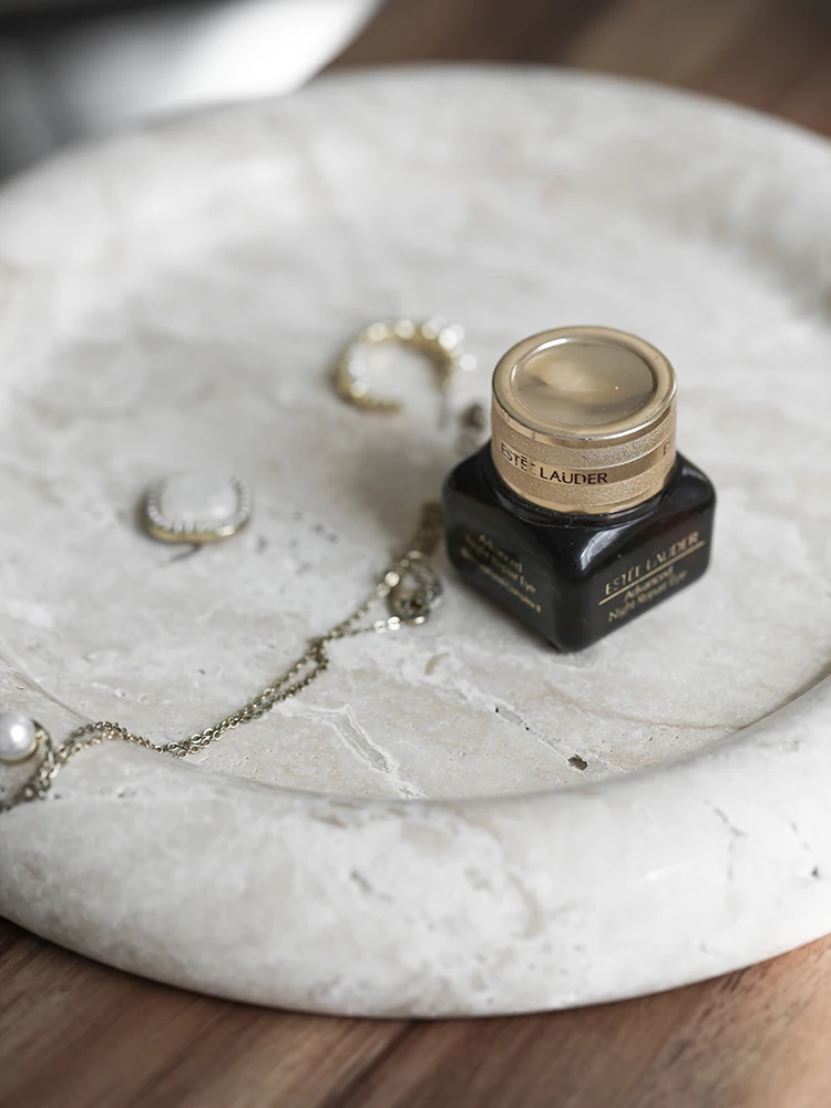 Vassoio in pietra travertino per comò da bagno e lavello da cucina Piatto in marmo di lusso per profumo di trucco di gioielli  15