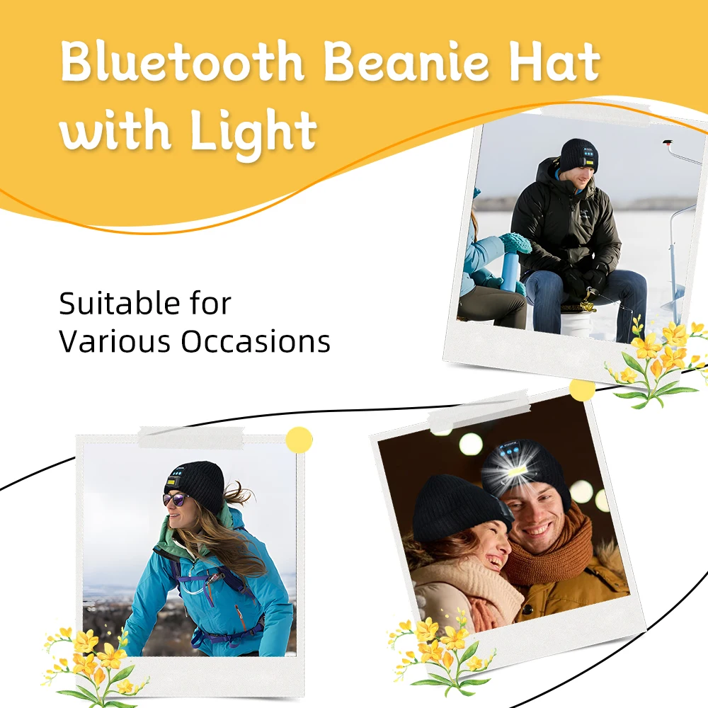 Bluetooth Beanie with Light, Unisex LED Headlamp Hat with Wireless Headphones, Unique Christmas Birthday Gifts