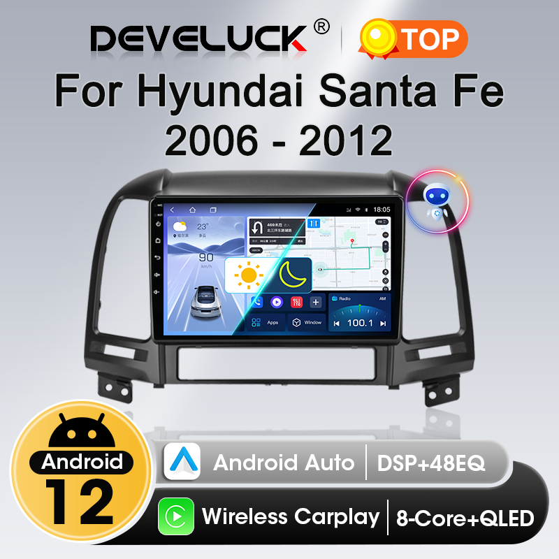 Android Auto Carplay Car Radio For Hyundai Santa Fe Santafe 2 2006 - 2012 Multimidia Video Player Navigation GPS 2 Din Head Unit