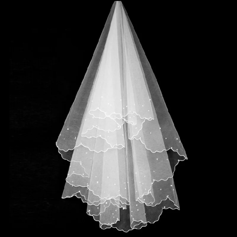 

White Ivory Beaded Wedding Veils for Bride 1T Short Bridal Veil Elegant Hair Accessories Women Photography Props
