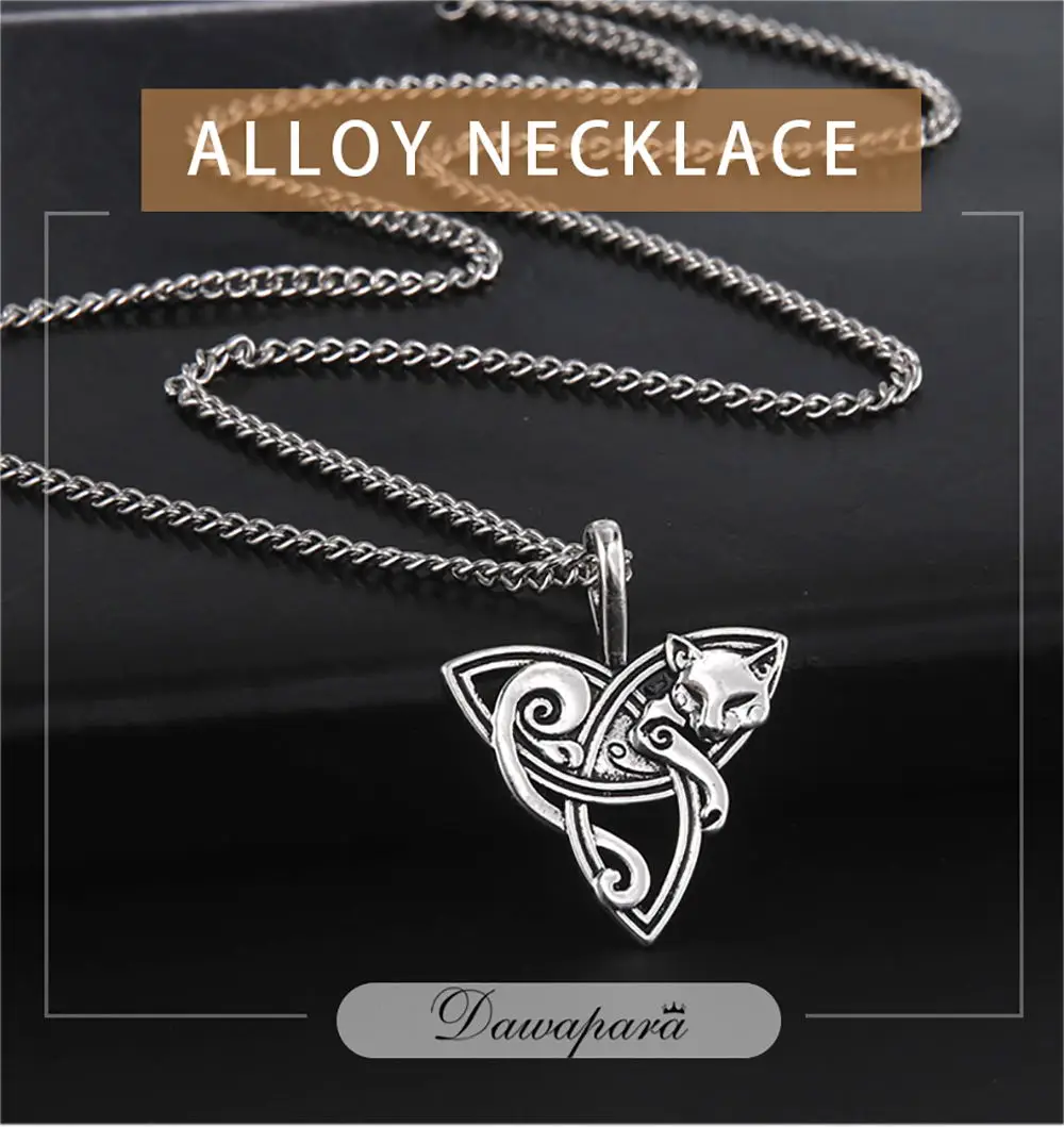 Dawapara Fuchs Triquetra Tier-Anhänger Halskette Keltischer Knoten Glücksbringer Irisches Amulett Nordische Halskette Religiöser Schmuck – Detail 3