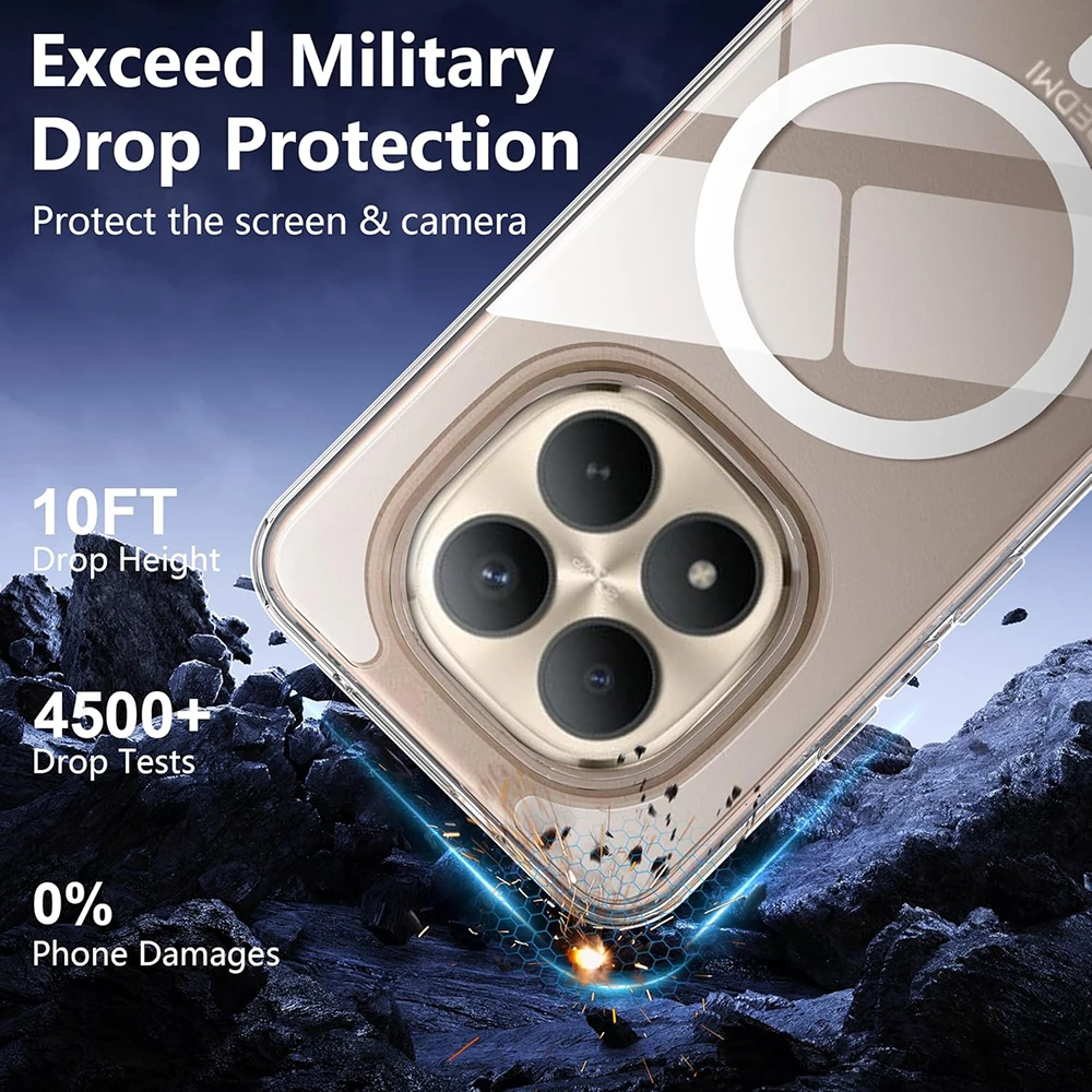 Magnetic Hybrid Shockproof Clear Case - Enhanced Protection with Hard PC and Soft Silicone Elements
