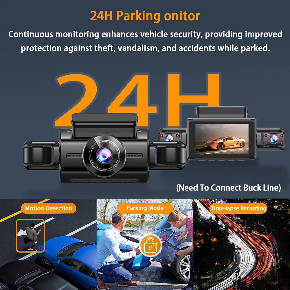 4-Kanal 360-Grad-Dashcam für Autos, WIFI-App, Auto-DVR, FHD 1920*1080P, 4 Kameralinsen, Videorekorder, Rückfahrkamera – Detail 8