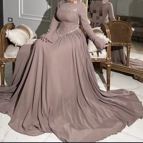Women Fashion Sequins Beadings Solid Long Dress Elegant Wedding Guest Gowns Dress Casual O-Neck Scarf Long Sleeve Peplum Dress - Image 3