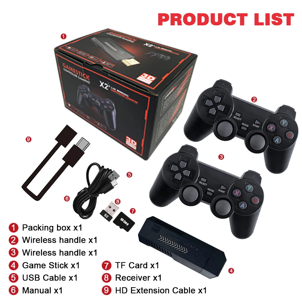 GD10 Pro 4K Game Stick 3D HD Portable Retro Video Game Console 2Wireless Controllers TV 50 Emulators 40000+ Games For PS1/N64/DC