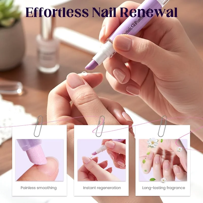 2-in-1 큐티클 푸셔 & 오일 펜, 휴대용 네일 케어 펜, 건조하고 손상된 손톱을 위한 즉각적인 큐티클 제거 도구