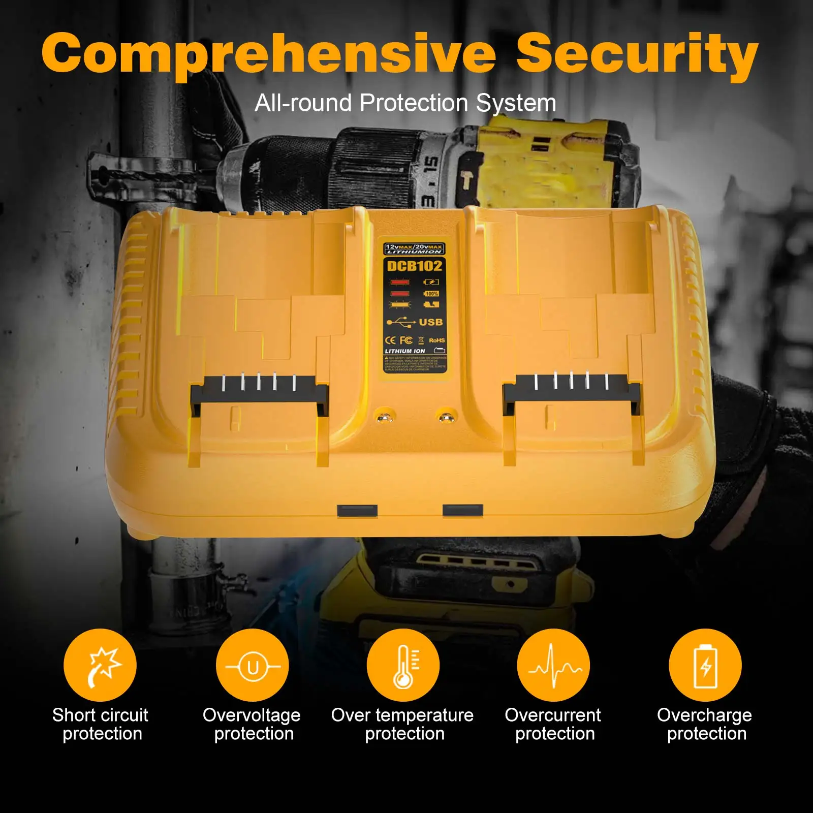 DCB102 3A 듀얼 고속 충전기 Dewalt DCB203 DCB204 DCB200 DCB107 DCB115 EU/US/AU/UK 플러그 10.8V 12V 14.4V 리튬 배터리용
