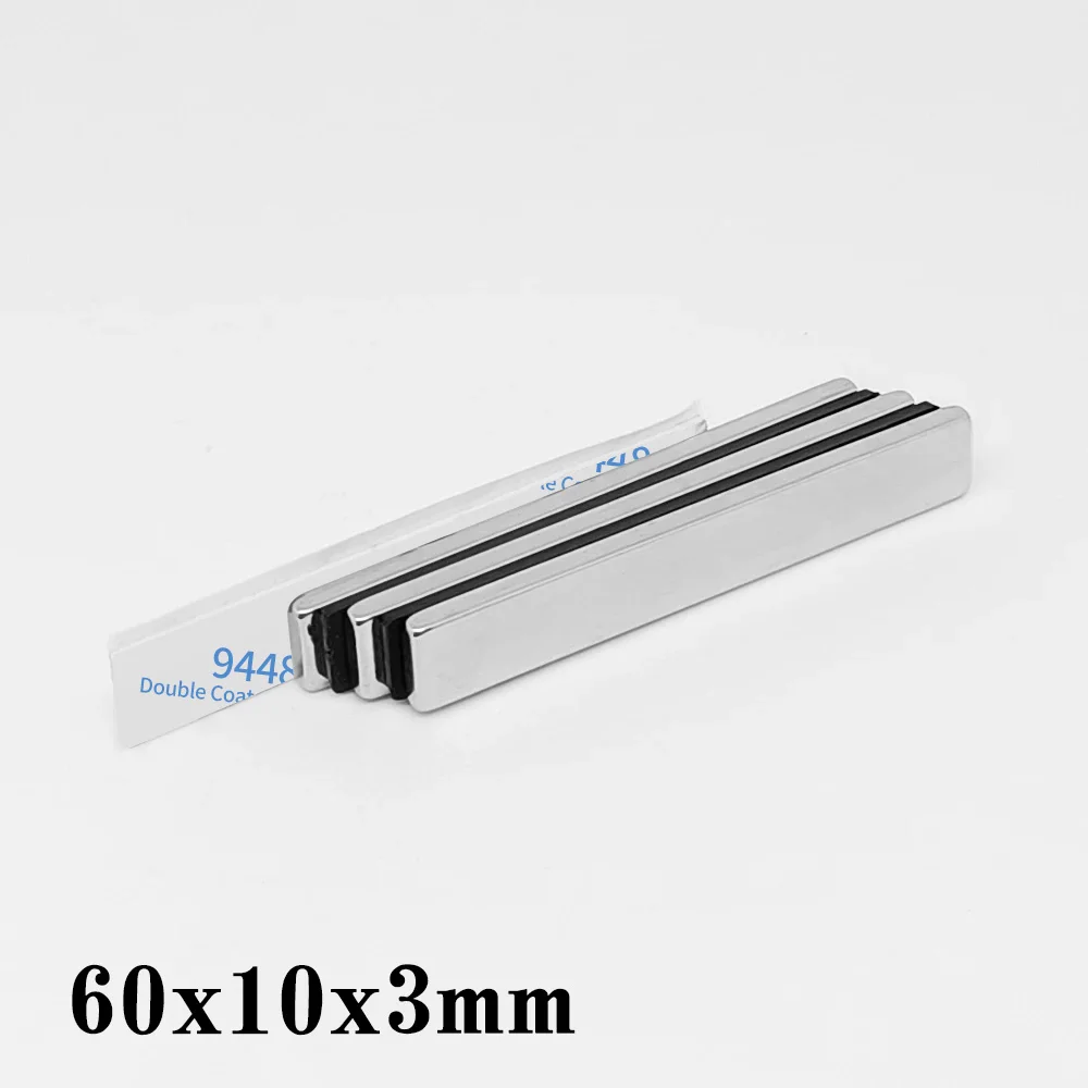 쿼드레이트 강력한 자석, 3M 자체 접착, 60x10x3 블록 네오디뮴 자석, 60x10x3mm