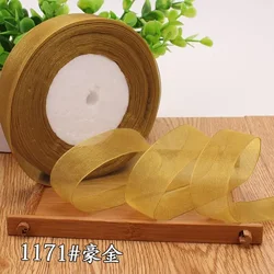 High - Density Organza Satin Ribbon for Crafts and Decoration, 15mm Width, 45 Meters (Luxury gold)