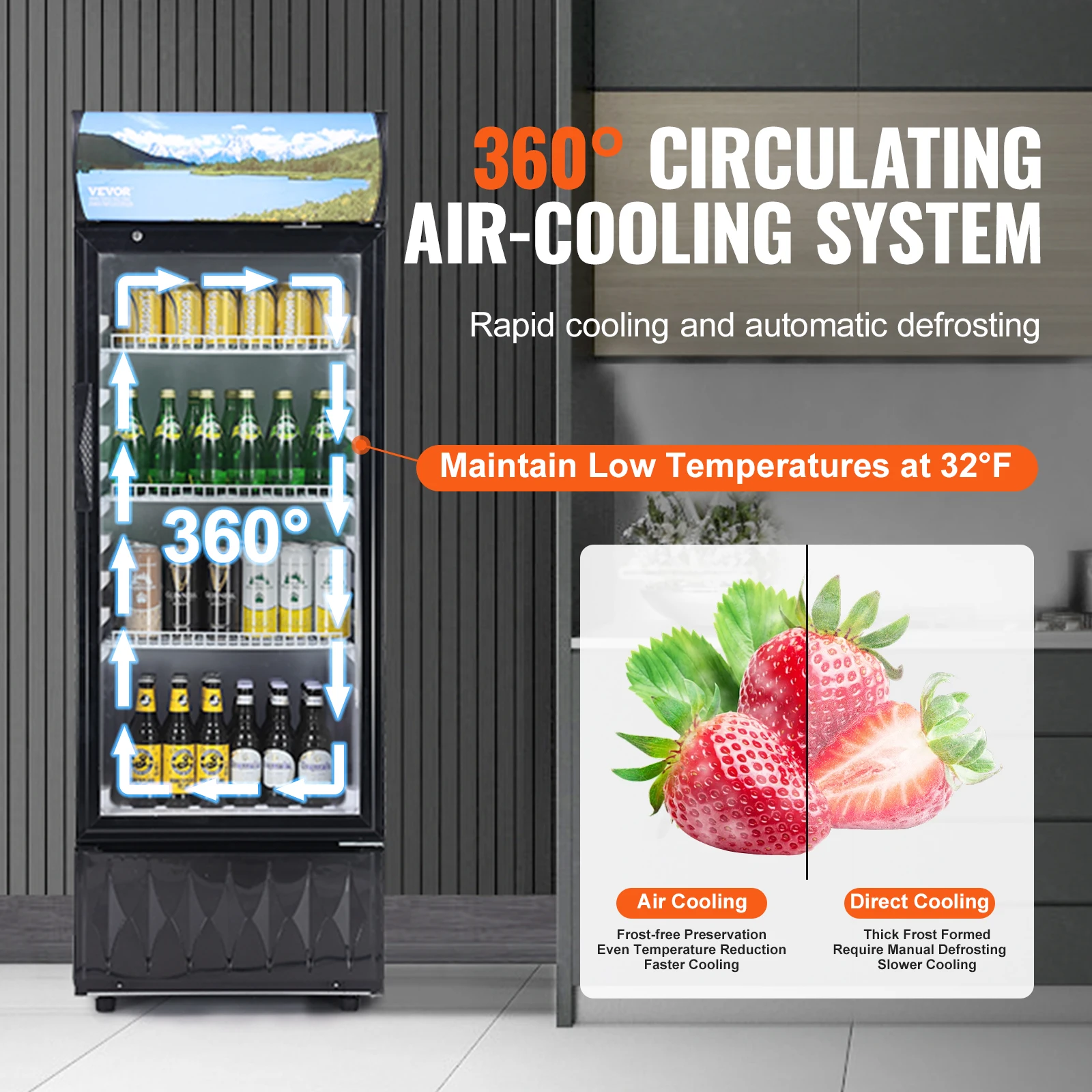 VEVOR Commercial Refrigerator,195L 275L 345L 420L Beverage Refrigerator Cooler, Glass Door Display Refrigerator Upright Fridge