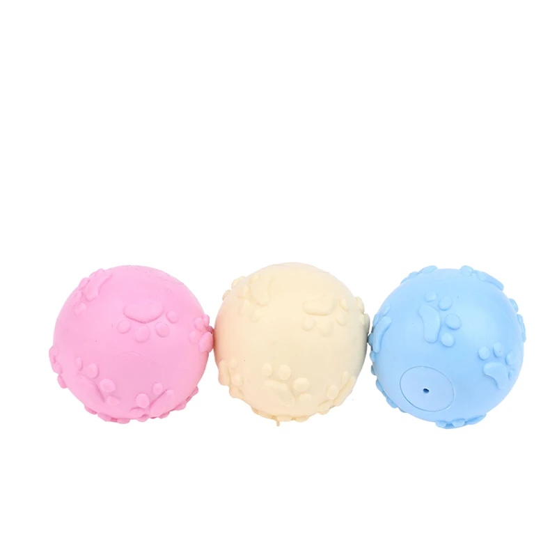 Interactive Cartoon Paw Print Dog Toy Ball, Squeaky & Chewable Rubber Material, Small Breed Pet Plaything Aids in Dental Health S7e4e826550864ddbb693a491d0f2293dS