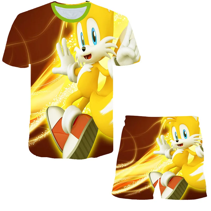 baby pajamas for a girl children sonic 2 3D Print T shirt Sets Boys Girls super sonic Suit 4-14Years Baby cartoon clothes kids clothing Summer harajuku baby suit boy