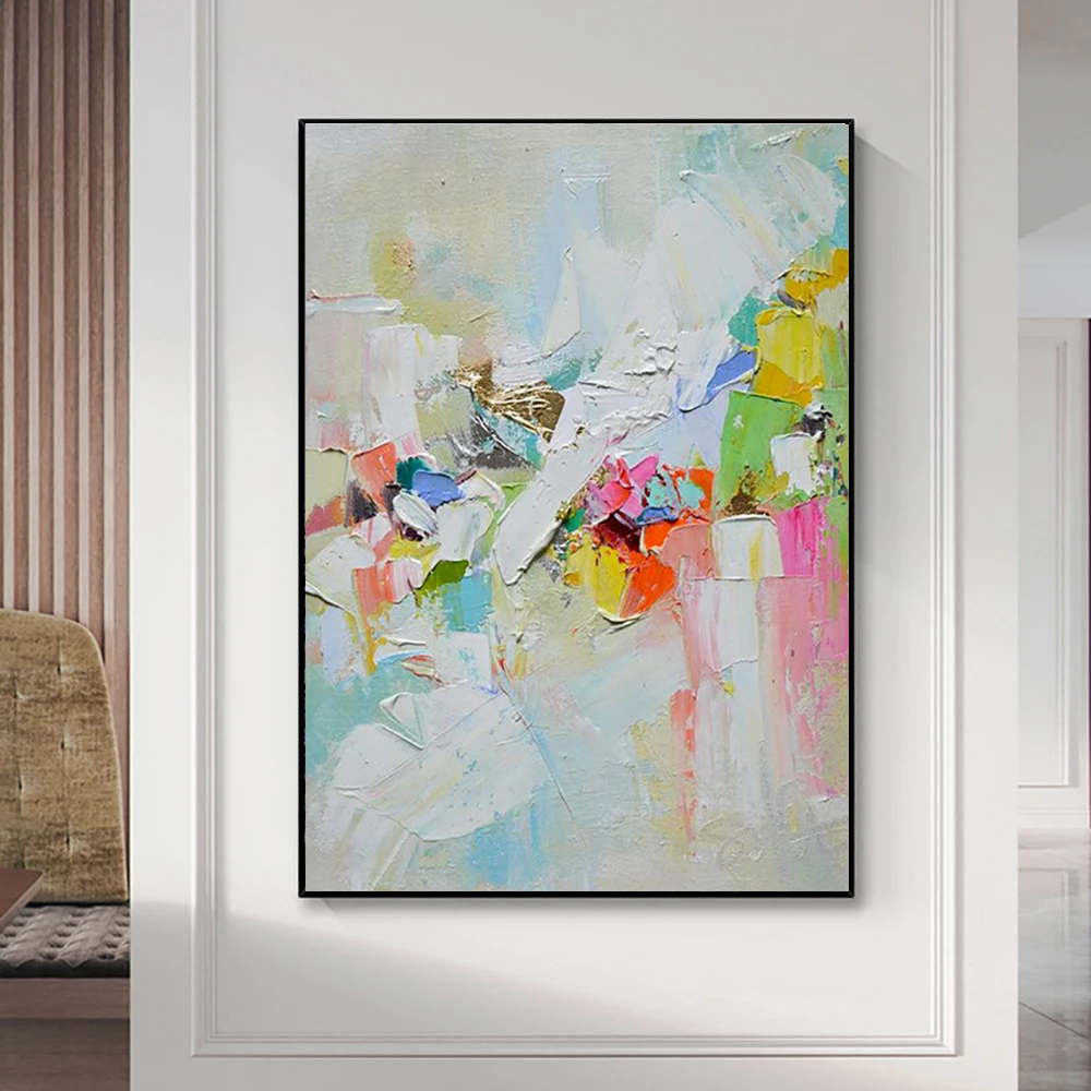 

Abstract Art Painting Gold Foil Hand-Painted Colorful Oil Painting On Canvas Modern Mural For Living Room Hotel Wall Decoration