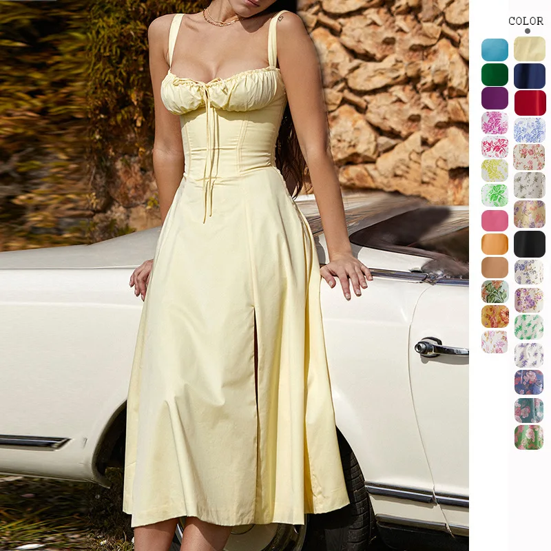 

Summer Elegant Dresses 2023 for Women Fashion Party Sleeveless Robe Vintage Print A-line Even Halter Dress Streetwear Vestidos