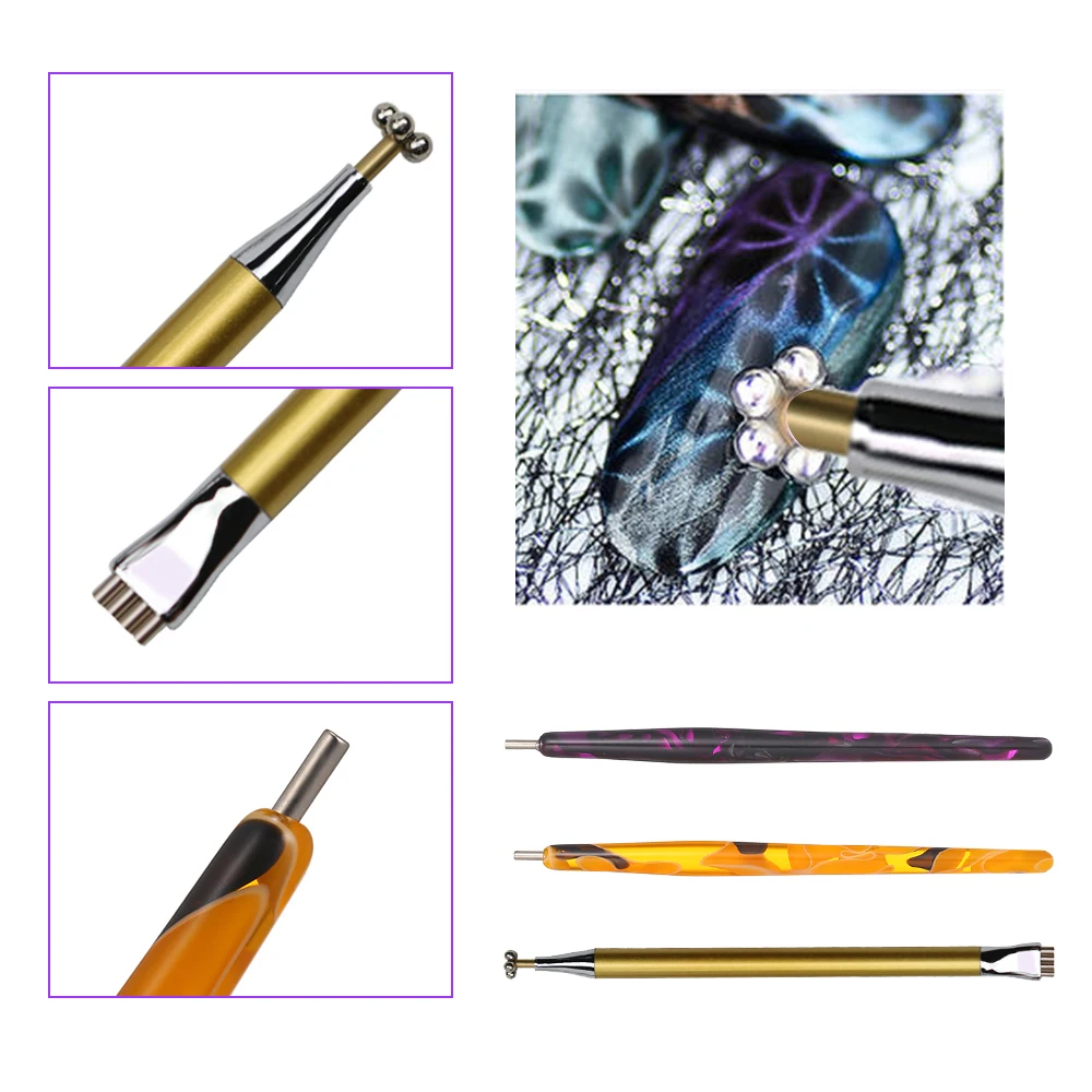 5Pcs Nail Art Magnet Tool Set with Double Head Flower Design Nail Magnet Pens And Strong Magnet Stick for Cat Eye Gel Polish