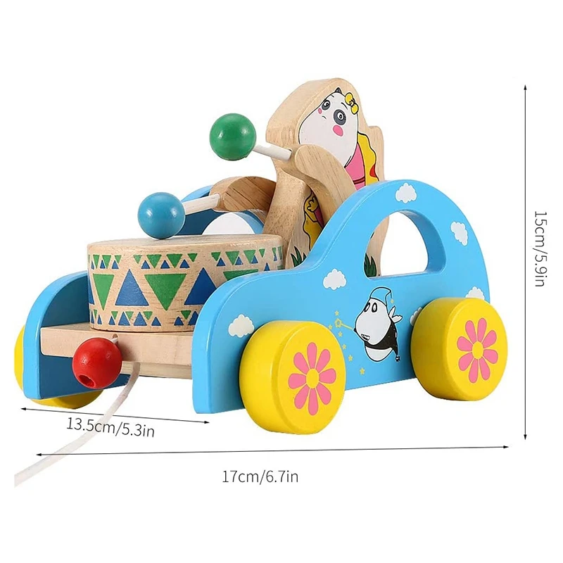 Animals Pull Toy,Cartoon Animals Drum Cart Pull Drum Toy,Early Educational Toys With Long String For Kids Home Play,Bear