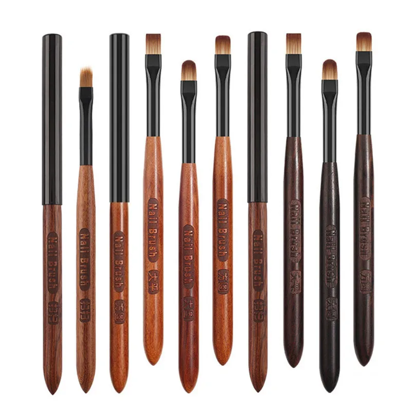 2Pcs Round Wood Handle Nail Ombre Brush Nail Art Painting Pen Brush UV Gel Polish Gradient Color  Acrylic Nail Drawing Pen 6