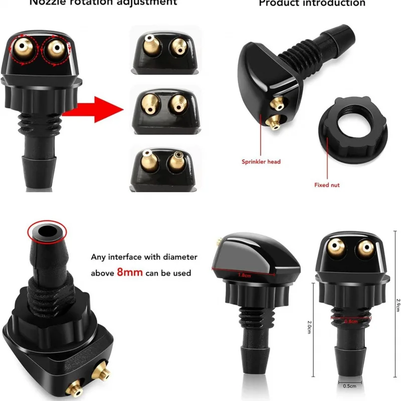 Car Universal Auto Windshield Washer Hose Wiper Blade Pipe Jet Spray Nozzle Water Fluid Tube Joiner Connector Replacement Kit 6