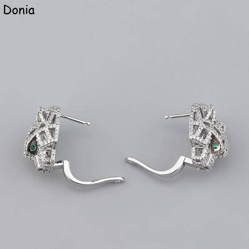 Donia Jewelry New Fashion Hollow Titanium Steel Micro-Inlaid AAA Zircon Leopard Head Earrings Silver Needle Luxury Accessories