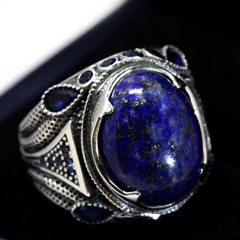 925 Sterling Silver Natural Lapis Lazuli Ring for Men Women