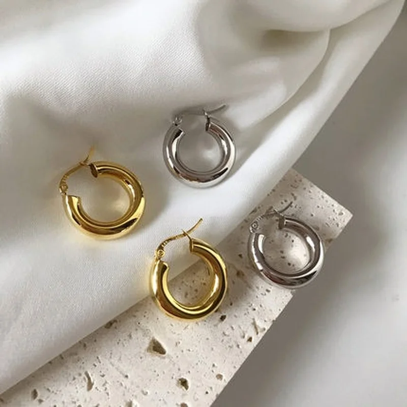 1Pair 5.0 Titanium Steel Round Thickened Earrings stainless steel smooth circle solid thick Earrings jewelry Accessories Gifts 3