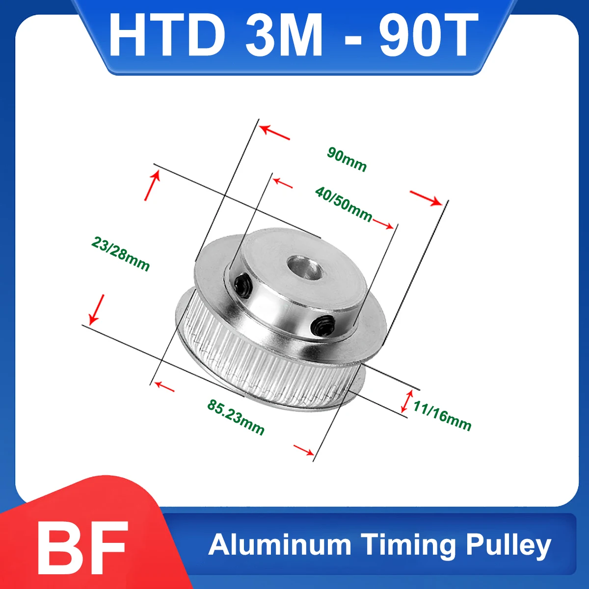 90 Teeth HTD 3M Timing Pulley Bore 8 25mm 3M 90T BF Aluminium