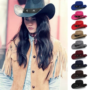 3 Sizes Parent-child Men Women Kids Children Woolen Western Cowboy Hat Wide Brim Sunhat Party Travel Outdoor Cap Classical Retro