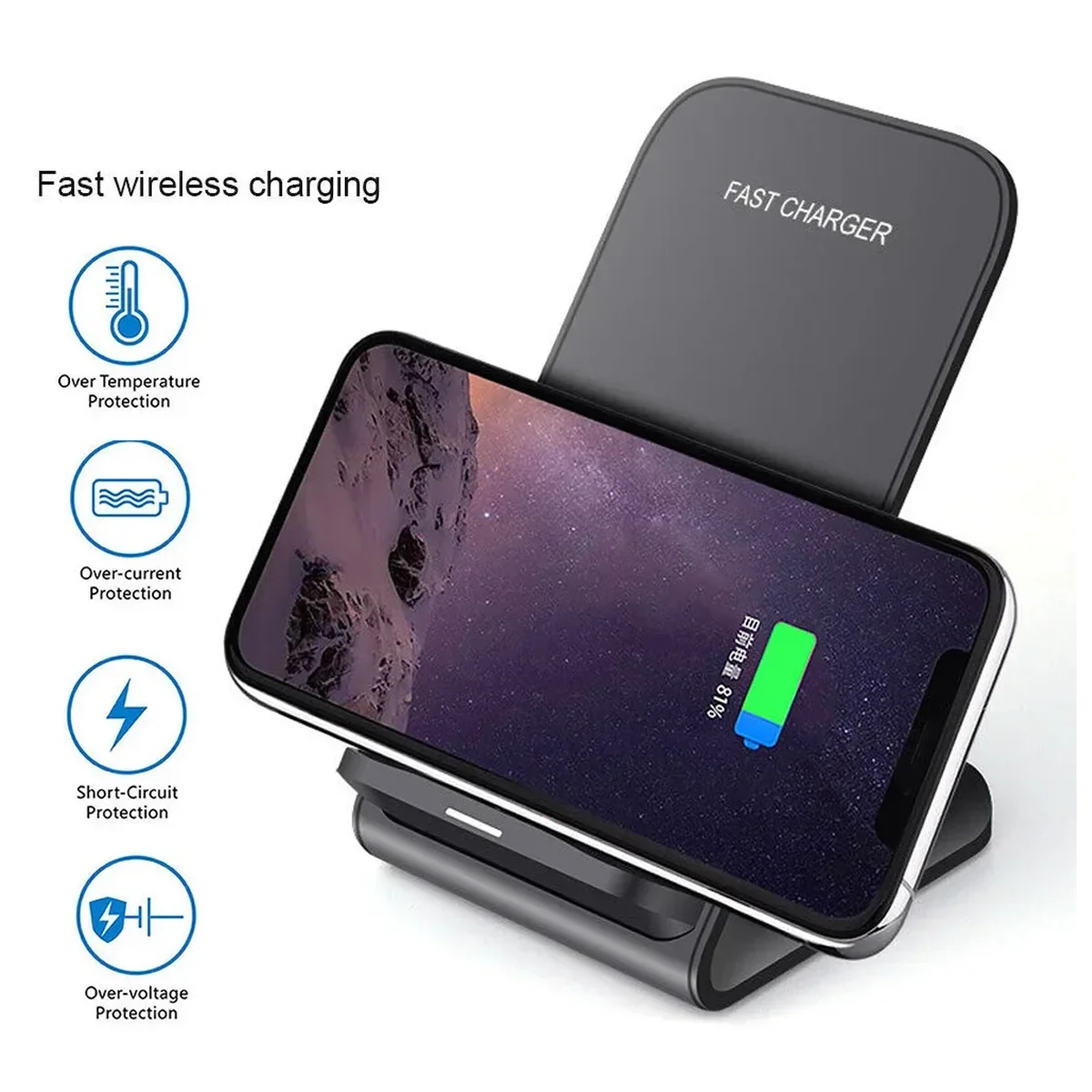 Support de charge sans fil rapide compatible avec Samsung S24/S23/S22/S21 Ultra, iPhone 17-12 Pro Max et smartphones Xiaomi